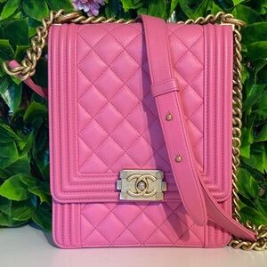 Chanel North South Boy Bag Pink Quilted Lambskin Crossbody or Shoulder
